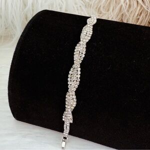 Elegant Silvertone Rhinestone Dressy Bracelet